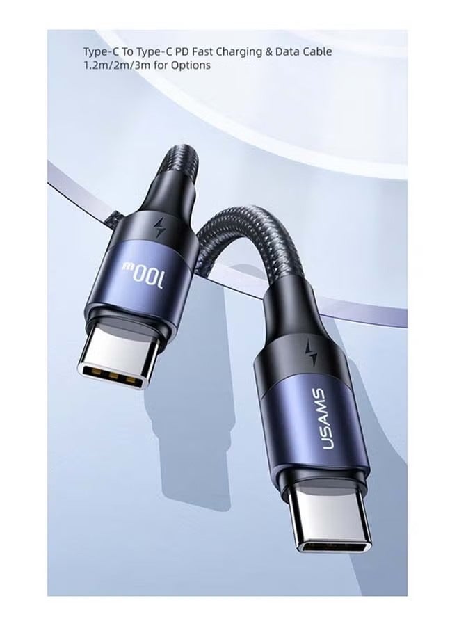 Usams US-SJ524 U71 Type-C To Type-C 100W PD Fast Charging & Data Cable Nylon Braided Aluminum Alloy 100W For Mobile /Ipad /Mac 1.2m Black - Image 2