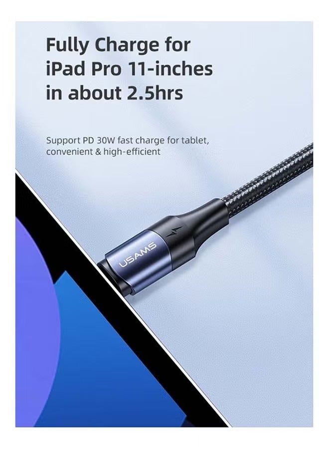 Usams US-SJ524 U71 Type-C To Type-C 100W PD Fast Charging & Data Cable Nylon Braided Aluminum Alloy 100W For Mobile /Ipad /Mac 1.2m Black - Image 4