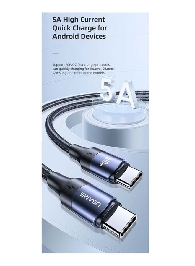 Usams US-SJ524 U71 Type-C To Type-C 100W PD Fast Charging & Data Cable Nylon Braided Aluminum Alloy 100W For Mobile /Ipad /Mac 1.2m Black - Image 5