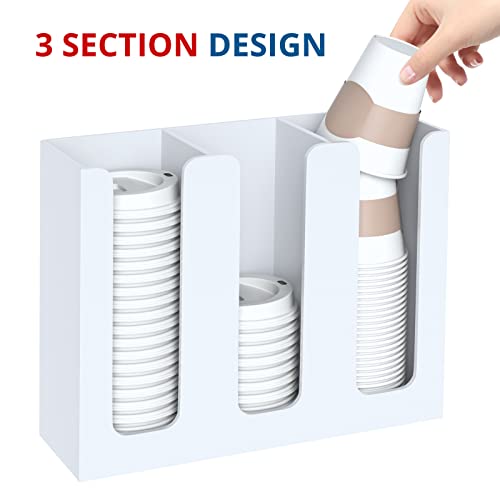 KOTEMON Acrylic Cup Holder, 3 Compartment, Disposable Coffee Cup Dispenser Storage Organizer, White - Image 2