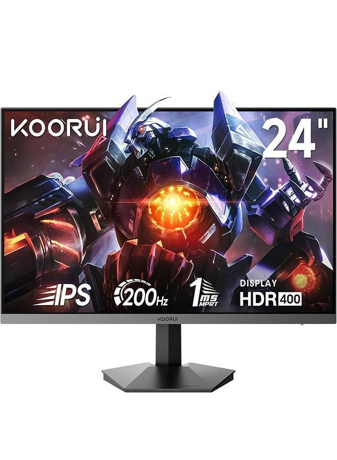 KOORUI Gaming Monitor 24-inch IPS FHD 1920 x 1080, 200Hz 1ms HDR400 90% DCI-P3 Color Gamut, Adaptive Sync Ultra Slim Frame, VESA Mountable, HDMI x 2, DisplayPort, Black, G2411P