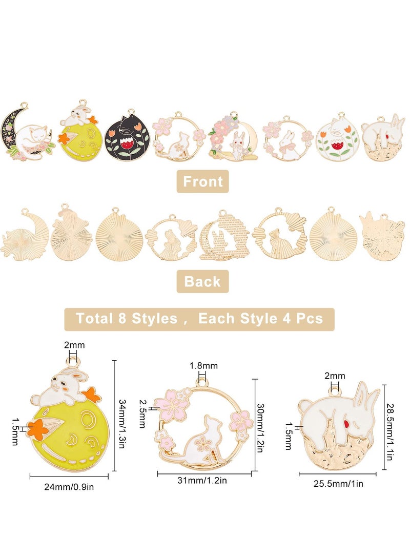 Barakah Bracelet Charms, 32pcs Cartoon Styles Flower Kawaii Sakura Pendants Enamel Rabbit Charms for Jewelry Making Necklace Bracelet Earring Findings Alloy - Image 5