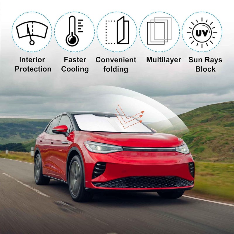 LHFLIVE Local & cross border ship compatible Windshield Sun Shade Custom Fit for 2021 2022 2023 2024 2025 2026 Volkswagen VW ID.4 Accessories Foldable Sunshade Sun Blocker Protect Car from Sun Rays & Heat Damage Keep Car Cooler Matte anti slip finish - Image 2