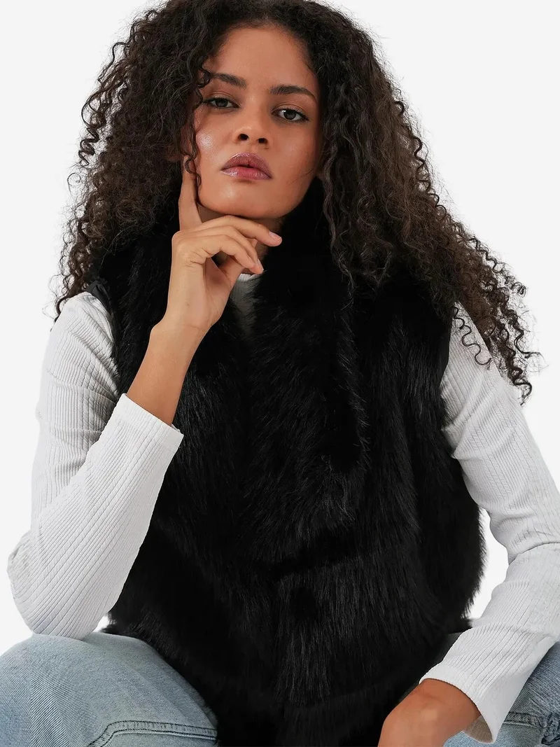 Big Dart Black BDART Faux Fur Shawl Collar Vest for Women | Best Price UAE