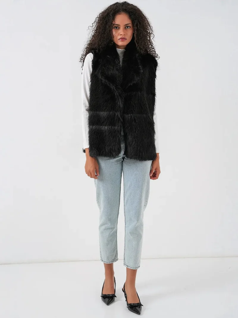 Big Dart Black BDART Faux Fur Shawl Collar Vest for Women | Best Price UAE