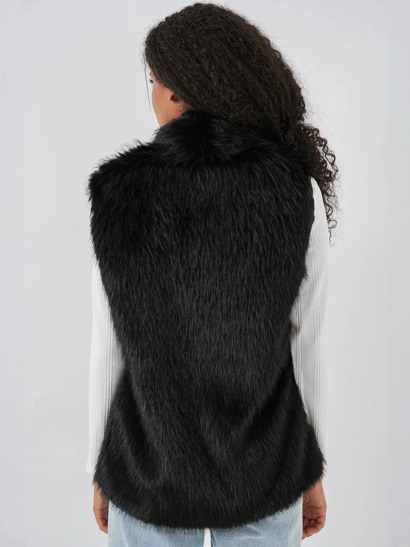 Big Dart Black BDART Faux Fur Shawl Collar Vest for Women | Best Price UAE