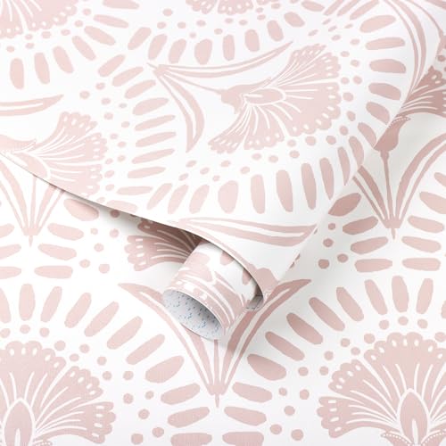 Timeet 17 in × 78.7 in Boho Peel and Stick Wallpaper Pink Floral Contact Paper White Pink Flower Wallpaper Removable Self Adhesive for Cabinet Bathroom Waterproof - Image 1
