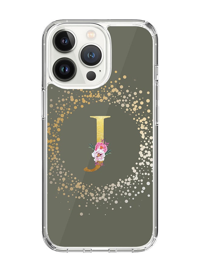 Stylizedd Classic Clear Case For iPhone 14 Pro, Hybrid Soft Case Thin Cover- Custom Monogram Initial Letter Floral Pattern Alphabet - J(Olive Green) - Image 1
