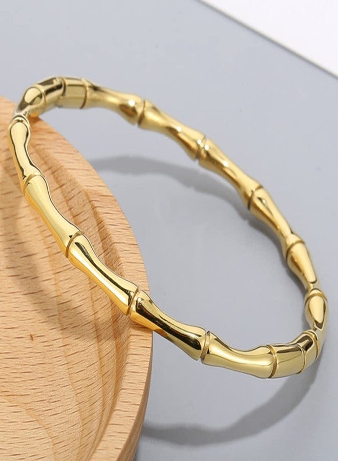 Jude Jewelers Stainless Steel Bamboo Style Classic Plain Open Clasp Bangle Bracelet (Gold) - Image 4
