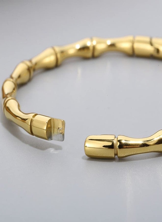 Jude Jewelers Stainless Steel Bamboo Style Classic Plain Open Clasp Bangle Bracelet (Gold) - Image 3