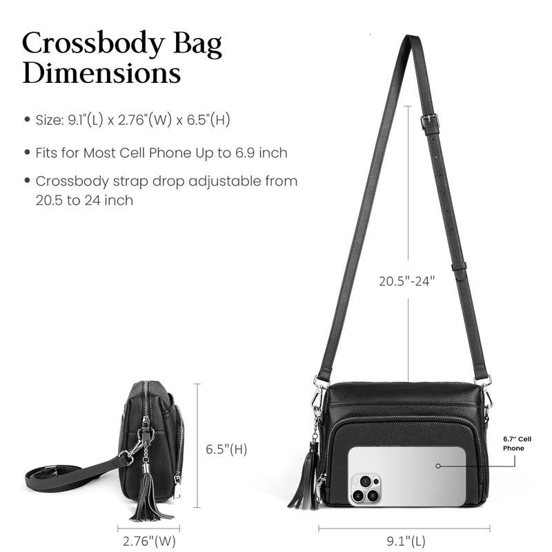 befen Black Genuine Leather Crossbody Bags for Women, Woman Anti-Theft Cross Body Shoulder Purse with Built in RFID Wallet - Image 5