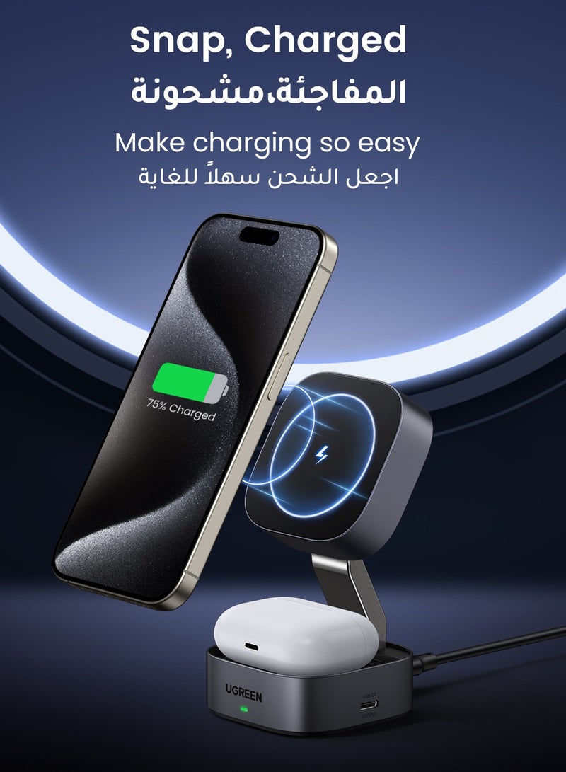 Ugreen 2 In 1 Wireless Charging Station Foldable for iPhone 16 15 Series /Airpods Charger Wireless Qi For Smart Watch Compatible with Apple iWatch Huawei GT Xiaomi Sport Bluetooth Earbuds Headphones - Image 3