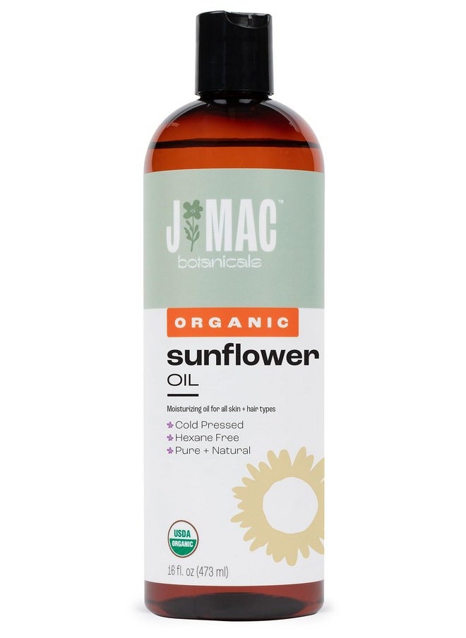 J MAC botanicals - Organic Sunflower Oil (16 Oz Plastic Bottle) Usda Organic Certified 100% Pure Carrier Oil Moisturizing & Nourishing For Skin Face Hair. Sunflower Seed Oil - Image 1