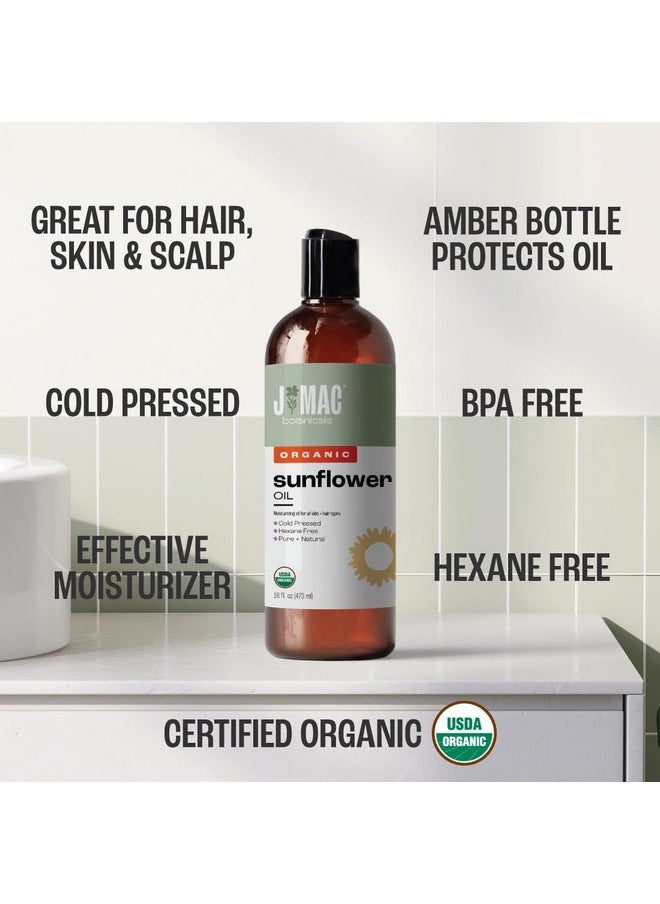 J MAC botanicals - Organic Sunflower Oil (16 Oz Plastic Bottle) Usda Organic Certified 100% Pure Carrier Oil Moisturizing & Nourishing For Skin Face Hair. Sunflower Seed Oil - Image 1