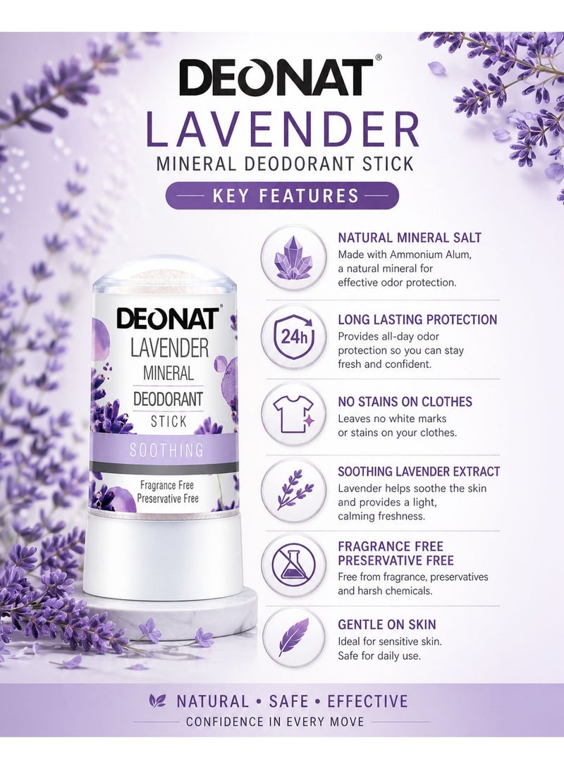 DEONAT Lavender Mineral Deodorant Stick 60g Pack of 3 Natural Alum Crystal Deodorant Antibacterial Anti Odor Soothing Underarm Care for Sensitive Skin Non Staining Long Lasting All Day Protection for Men and Women - Image 2