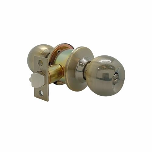Yale CA5122 Antique Brass Bathroom Knobset - Classic Keyless Cylindrical Lock -Antique Brass Pin Latch Tubular Door Knob Lock - (Bathroom Lock Without Key) - Image 1