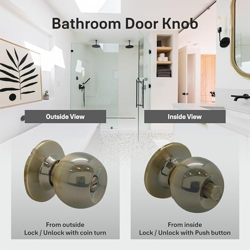 Yale CA5122 Antique Brass Bathroom Knobset - Classic Keyless Cylindrical Lock -Antique Brass Pin Latch Tubular Door Knob Lock - (Bathroom Lock Without Key) - Image 3
