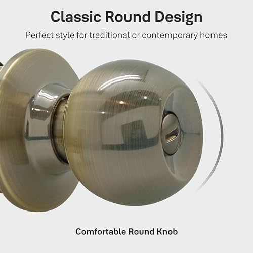 Yale CA5122 Antique Brass Bathroom Knobset - Classic Keyless Cylindrical Lock -Antique Brass Pin Latch Tubular Door Knob Lock - (Bathroom Lock Without Key) - Image 5