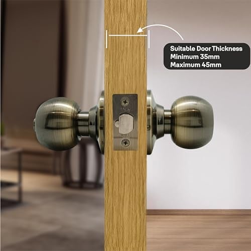 Yale CA5122 Antique Brass Bathroom Knobset - Classic Keyless Cylindrical Lock -Antique Brass Pin Latch Tubular Door Knob Lock - (Bathroom Lock Without Key) - Image 2