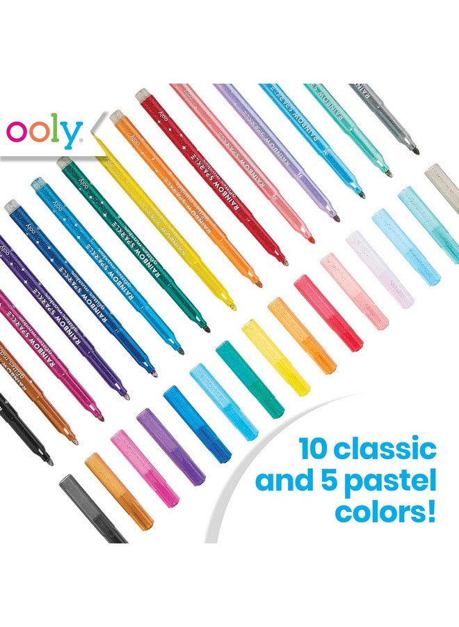 Ooly Rainbow Sparkle Glitter Markers [Set of 15], Includes 5 Pastel Markers & 10 Classic Color Markers, Glittery & Sparkling Markers for Kids, 2mm Nib Medium Sized Lines [GLITTER VARIETY PACK New Gen] - Image 2