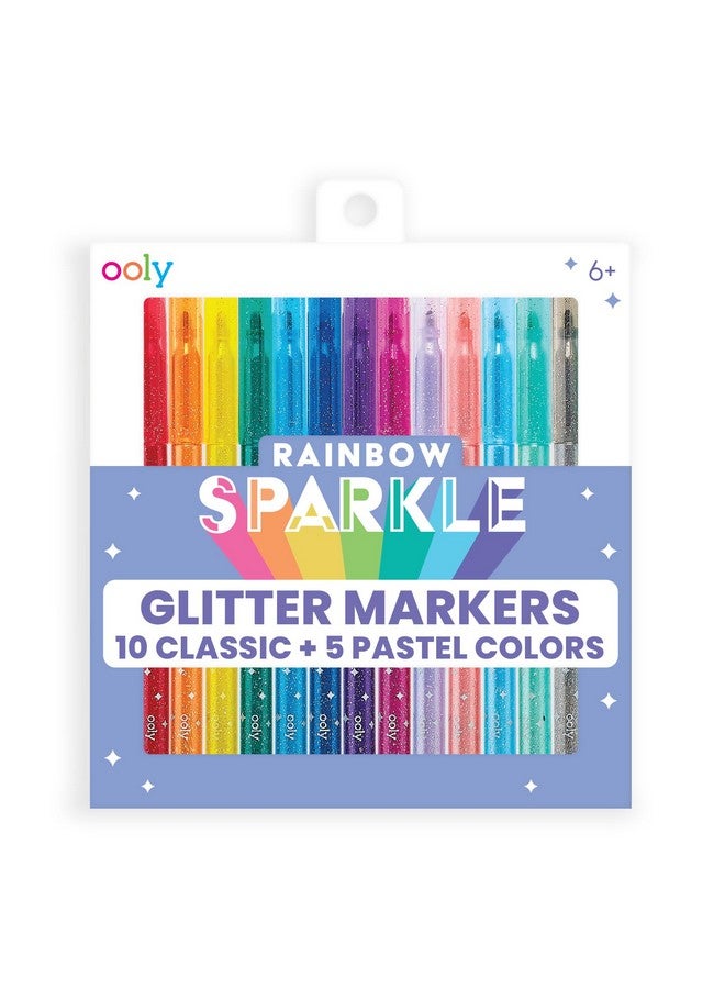 Ooly Rainbow Sparkle Glitter Markers [Set of 15], Includes 5 Pastel Markers & 10 Classic Color Markers, Glittery & Sparkling Markers for Kids, 2mm Nib Medium Sized Lines [GLITTER VARIETY PACK New Gen] - Image 1