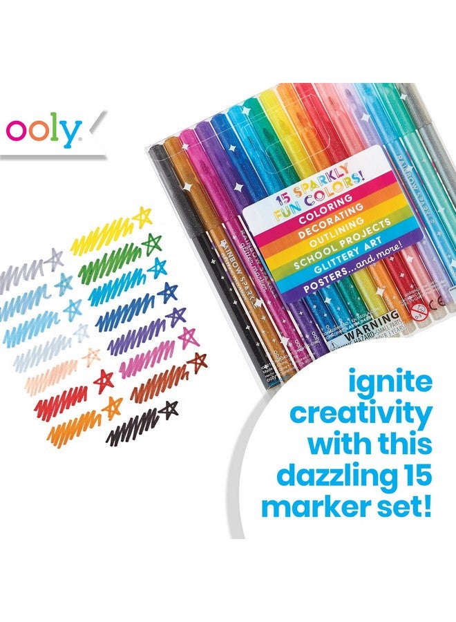 Ooly Rainbow Sparkle Glitter Markers [Set of 15], Includes 5 Pastel Markers & 10 Classic Color Markers, Glittery & Sparkling Markers for Kids, 2mm Nib Medium Sized Lines [GLITTER VARIETY PACK New Gen] - Image 5