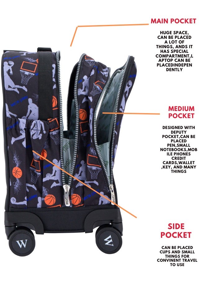 Wires 3 Piece Kids School Trolley Bag laptop compartment 8 Wheels With Lunch bag & Pencil Case  - Image 4