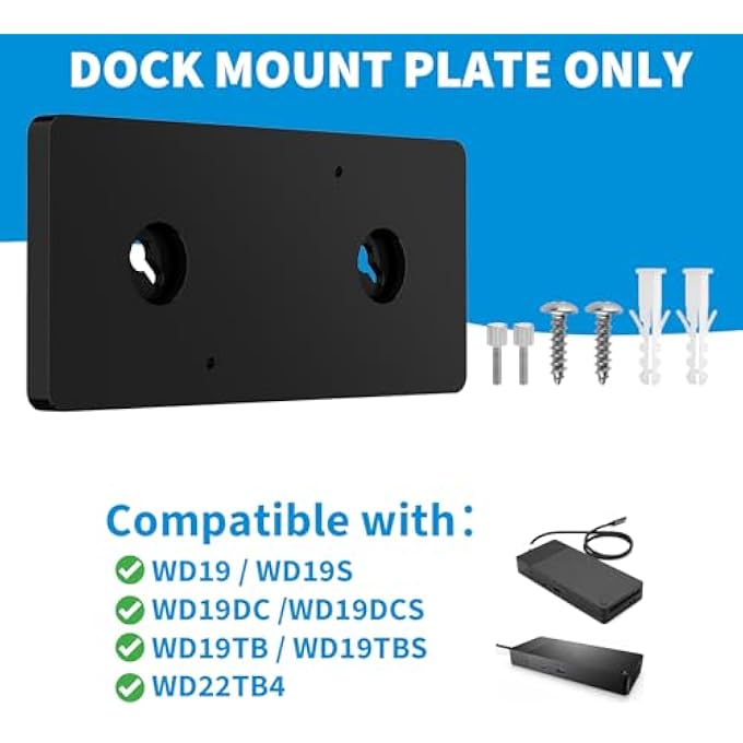 rayihni UNDER DESK MOUNT AND WALL MOUNT COMPATIBLE WITH DELL WD19 / WD19S / WD19DC / WD19DCS / WD19TB / WD19TBS / WD19TB / WD15 / WD22TB4 DOCK, ACRYLIC DOCKING STATION HOLDER (BLACK HOLDER ONLY) - Image 2