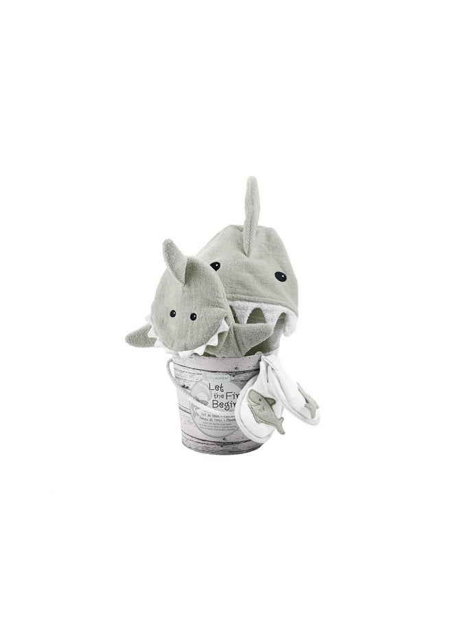 Baby Aspen - Baby Aspen Baby Girls 4pc Bath Time Gift Set Hooded Towel, Gray, Gray Shark US - Image 1