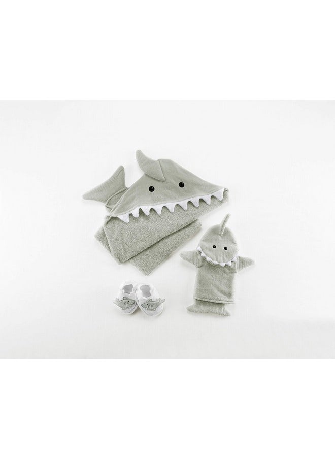Baby Aspen - Baby Aspen Baby Girls 4pc Bath Time Gift Set Hooded Towel, Gray, Gray Shark US - Image 1