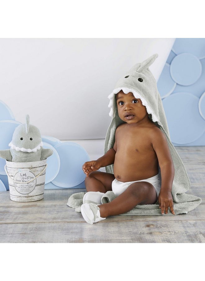 Baby Aspen - Baby Aspen Baby Girls 4pc Bath Time Gift Set Hooded Towel, Gray, Gray Shark US - Image 1