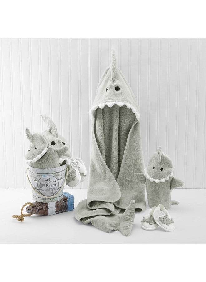 Baby Aspen - Baby Aspen Baby Girls 4pc Bath Time Gift Set Hooded Towel, Gray, Gray Shark US - Image 1