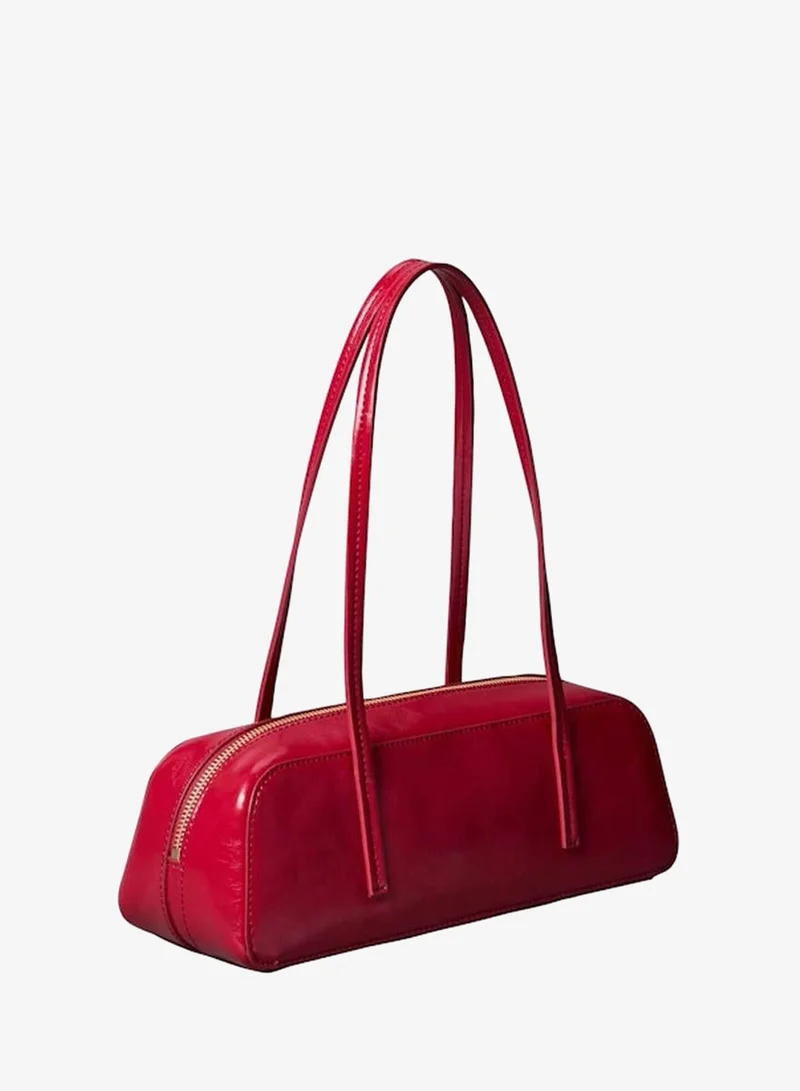 Calvin Klein Bordeaux Wine Glossy Foil Logo Bauletto Shoulder Bag for Women | Best Price UAE