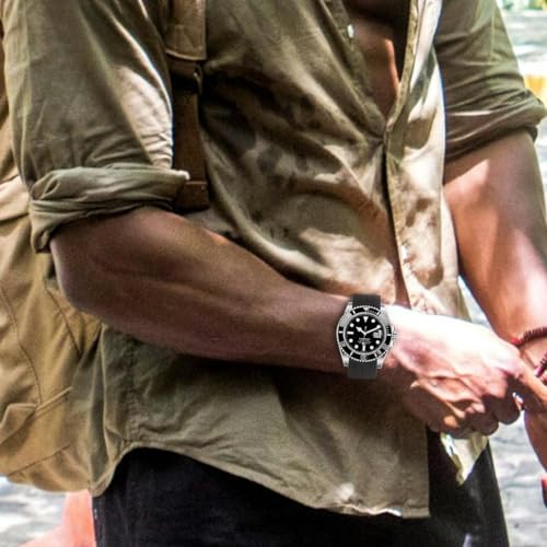 Juntan حزام ساعة مطاطي منحني 22 مم من جنتان، حزام ساعة سيليكون منحني بديل أسود للرجال والنساء مع مشبك غوص كلاسيكي - Image 3