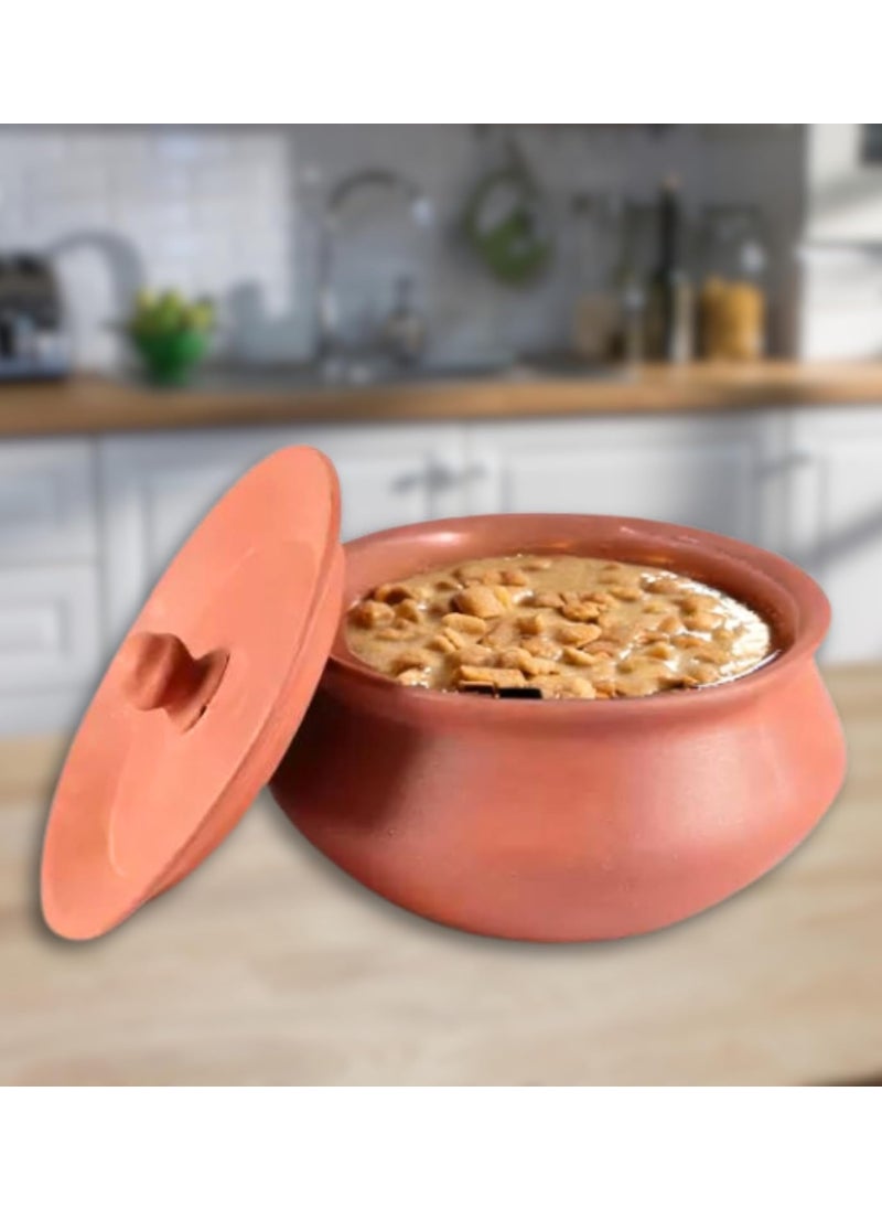 Terra Charms Terra Charms Terracotta Clay Pot Serving Pot Hand Craft Handi for Making Kheer Taste For Healthy Naturelly Food Fitness Light Weight Curd Bowl for Cooking1L Capacity  - Image 1