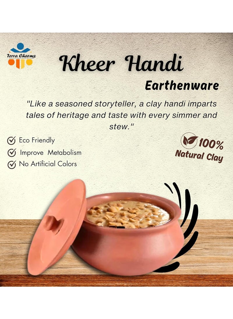 Terra Charms Terra Charms Terracotta Clay Pot Serving Pot Hand Craft Handi for Making Kheer Taste For Healthy Naturelly Food Fitness Light Weight Curd Bowl for Cooking1L Capacity  - Image 2