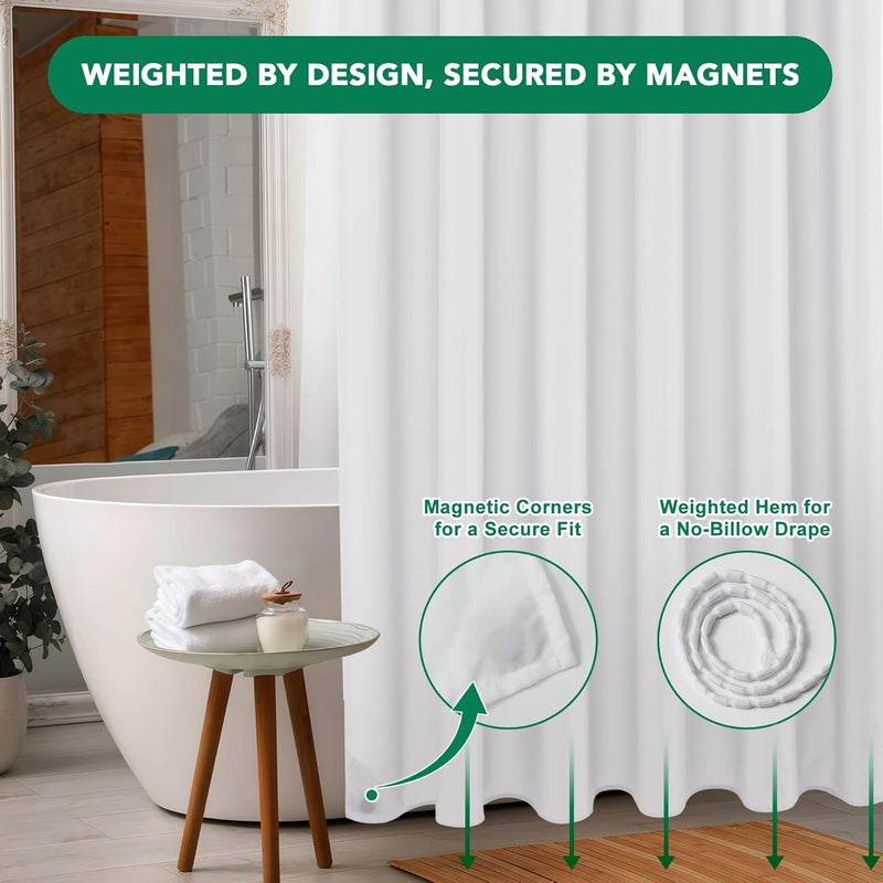 Biscaynebay Fabric Shower Curtain Liner 72x72 Inch-2 Packs White Water Resistant Bathroom Curtains-Hotel Soild Polyester Shower Liners Washable with Magnets - Image 3