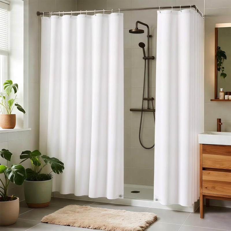 Biscaynebay Fabric Shower Curtain Liner 72x72 Inch-2 Packs White Water Resistant Bathroom Curtains-Hotel Soild Polyester Shower Liners Washable with Magnets - Image 2