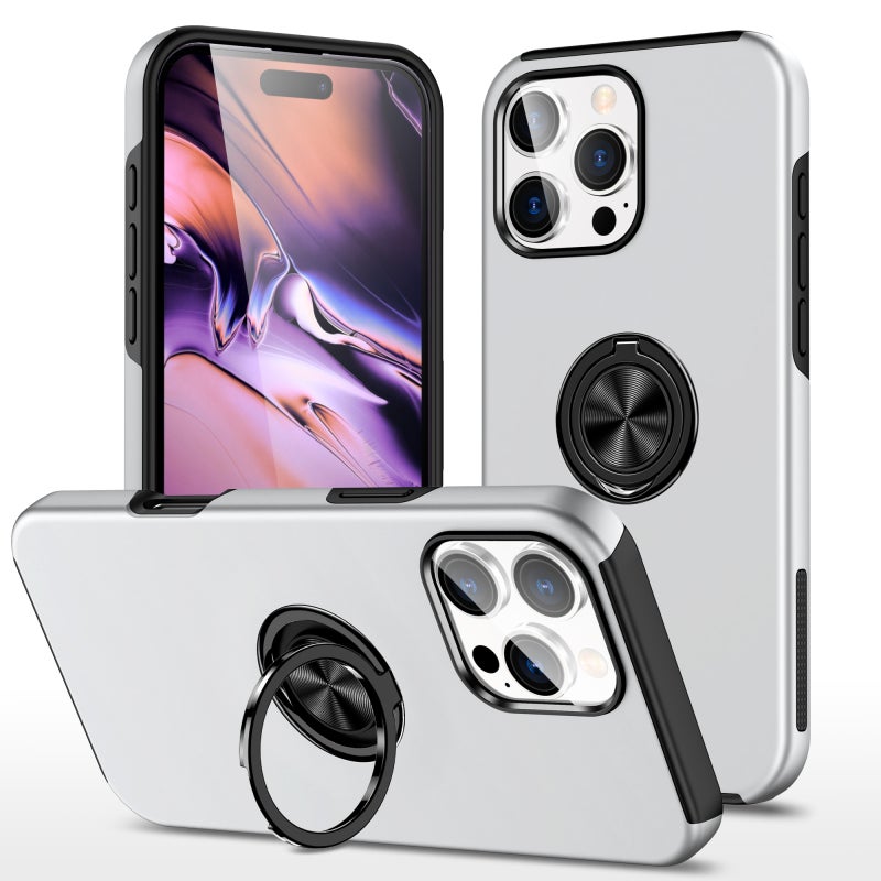 HuHa Protective Cover For iPhone 16 Pro PC + TPU Magnetic Phone Case with Invisible Ring Holder(Silver) - Image 1