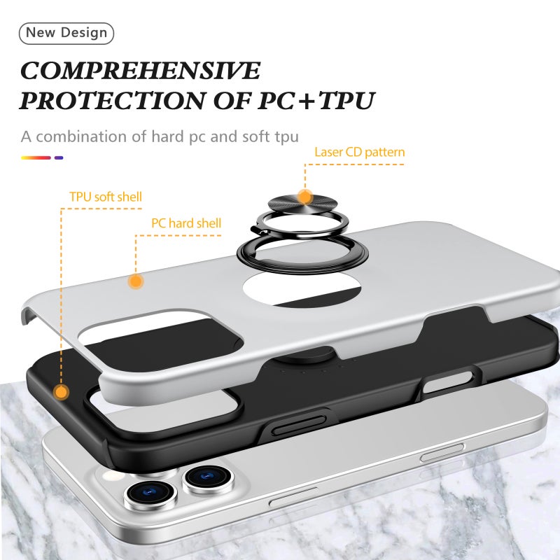 HuHa Protective Cover For iPhone 16 Pro PC + TPU Magnetic Phone Case with Invisible Ring Holder(Silver) - Image 4