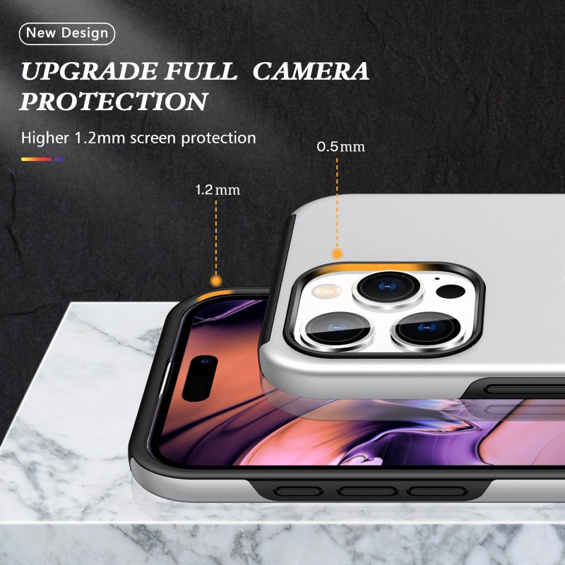 HuHa Protective Cover For iPhone 16 Pro PC + TPU Magnetic Phone Case with Invisible Ring Holder(Silver) - Image 5