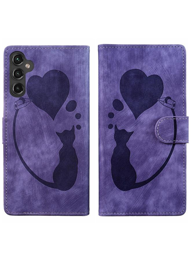 S-TOP Case For Samsung Galaxy A56 5G Pen Heart Cat Embossed Leather Phone Case - Image 1