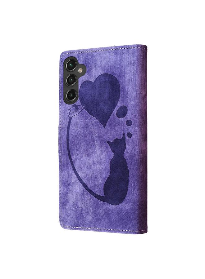 S-TOP Case For Samsung Galaxy A56 5G Pen Heart Cat Embossed Leather Phone Case - Image 3