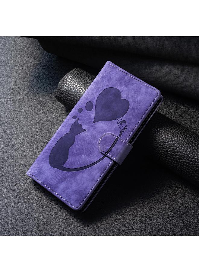 S-TOP Case For Samsung Galaxy A56 5G Pen Heart Cat Embossed Leather Phone Case - Image 2
