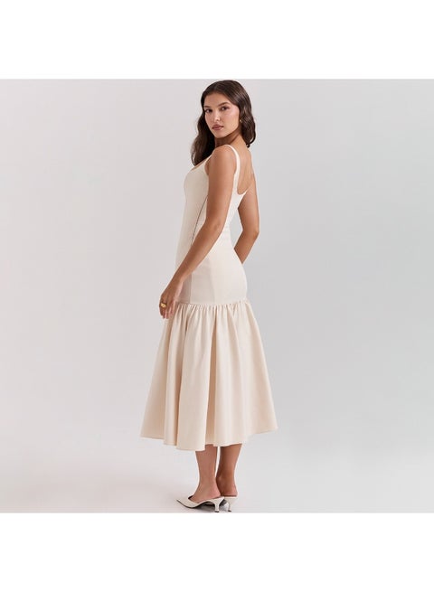 Madam Uniq Elegant Off - white Square - Neck Midi Dress, Mermaid Silhouette, Casual/Semi - formal Outfit | Best Price KSA | Riyadh, Jeddah Madam Uniq Elegant Off - white Square - Neck Midi Dress, Mermaid Silhouette, Casual/Semi - formal Outfit | Best Price KSA | Riyadh, Jeddah