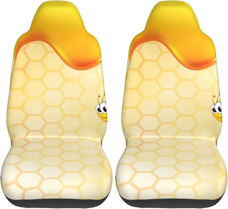 أغطية مقاعد سيارات Happy Bumble Bees Yellow Universal (مجموعة مكونة من قطعتين) - مقاومة للتمدد، مناسبة للمقاعد الأمامية في السيارات والشاحنات والسيارات الرياضية | تصميم على شكل خزان، قابلة للتنفس - Image 2