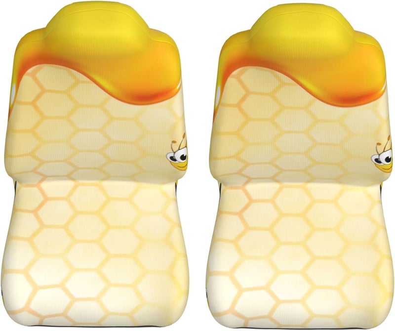 أغطية مقاعد سيارات Happy Bumble Bees Yellow Universal (مجموعة مكونة من قطعتين) - مقاومة للتمدد، مناسبة للمقاعد الأمامية في السيارات والشاحنات والسيارات الرياضية | تصميم على شكل خزان، قابلة للتنفس - Image 5