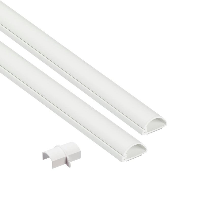 D-Line 31.4in TV Cord Hider, Patented Half Round Cable Cover, Hide Wall Mount TV Wires, Hinged One-Piece Cable Concealer, Adhesive, Decorative Raceway - 2X 0.78in W x 0.39in H x 15.7in L - White - Image 1