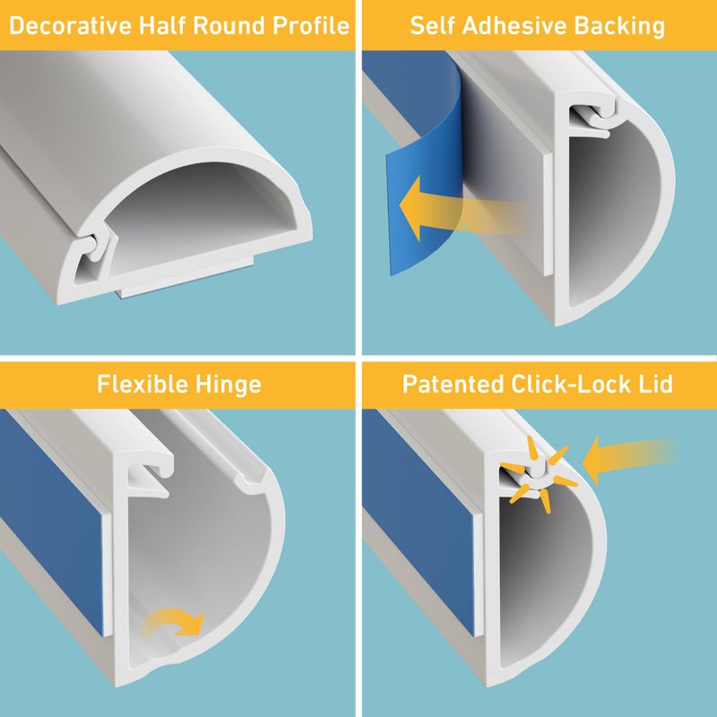 D-Line 31.4in TV Cord Hider, Patented Half Round Cable Cover, Hide Wall Mount TV Wires, Hinged One-Piece Cable Concealer, Adhesive, Decorative Raceway - 2X 0.78in W x 0.39in H x 15.7in L - White - Image 2