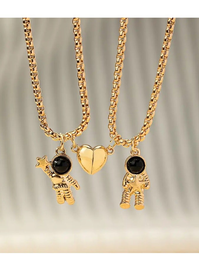 Goolsky Boho Zinc Alloy Astronaut Pendant Necklace Set for Couples – Daily & Gift Occasion Jewelry, Heart Detail, All Seasons, Matching Design - Image 2